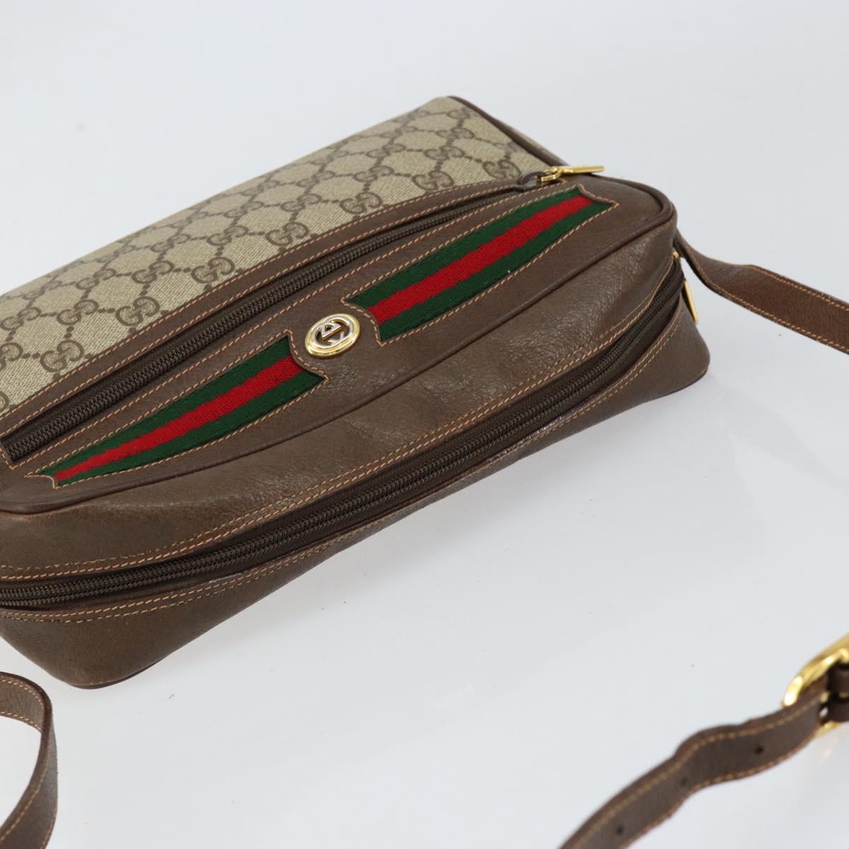 GUCCI GG Supreme Web Sherry Line Bag PVC Beige Gold 56 02 088 Auth 151331