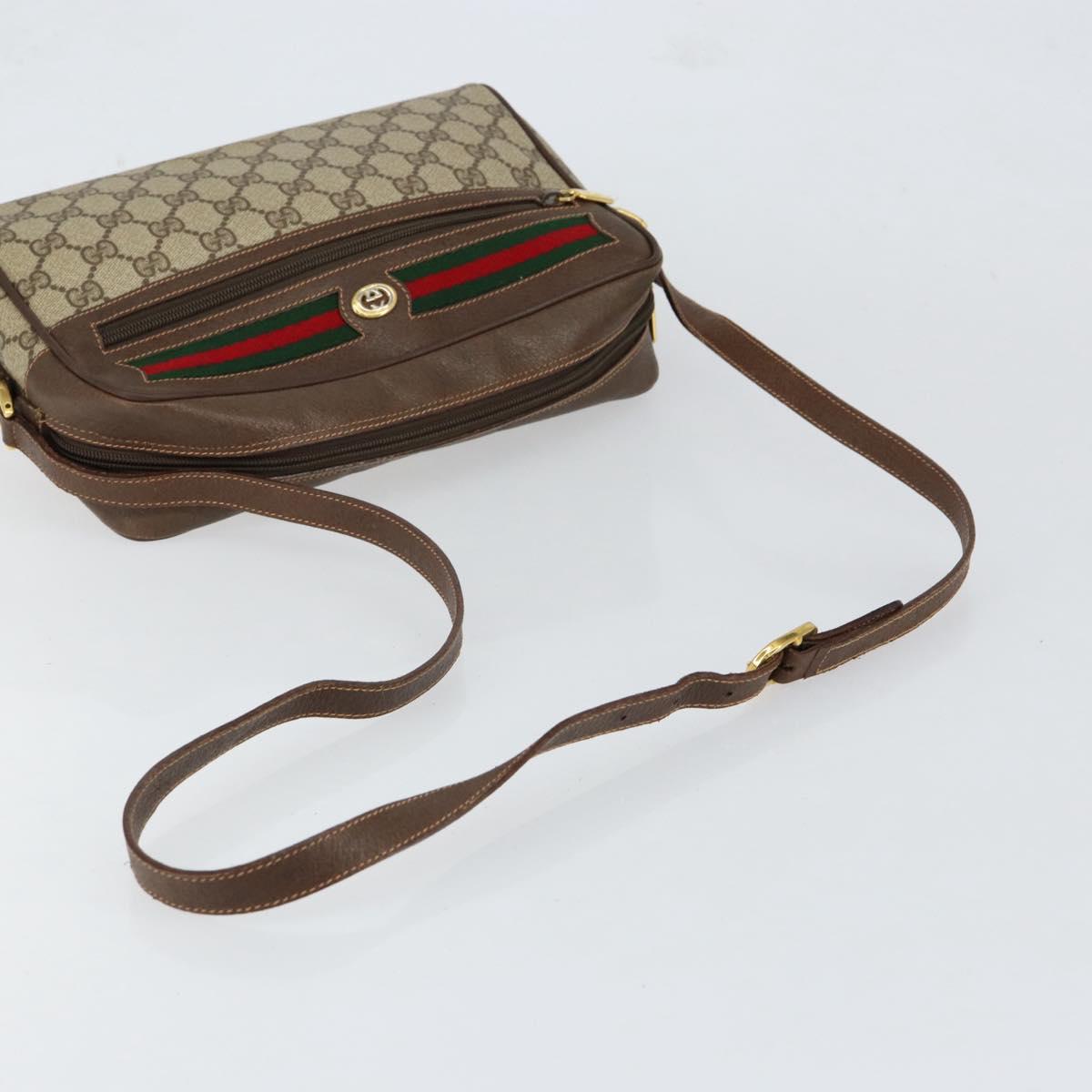 GUCCI GG Supreme Web Sherry Line Bag PVC Beige Gold 56 02 088 Auth 151331