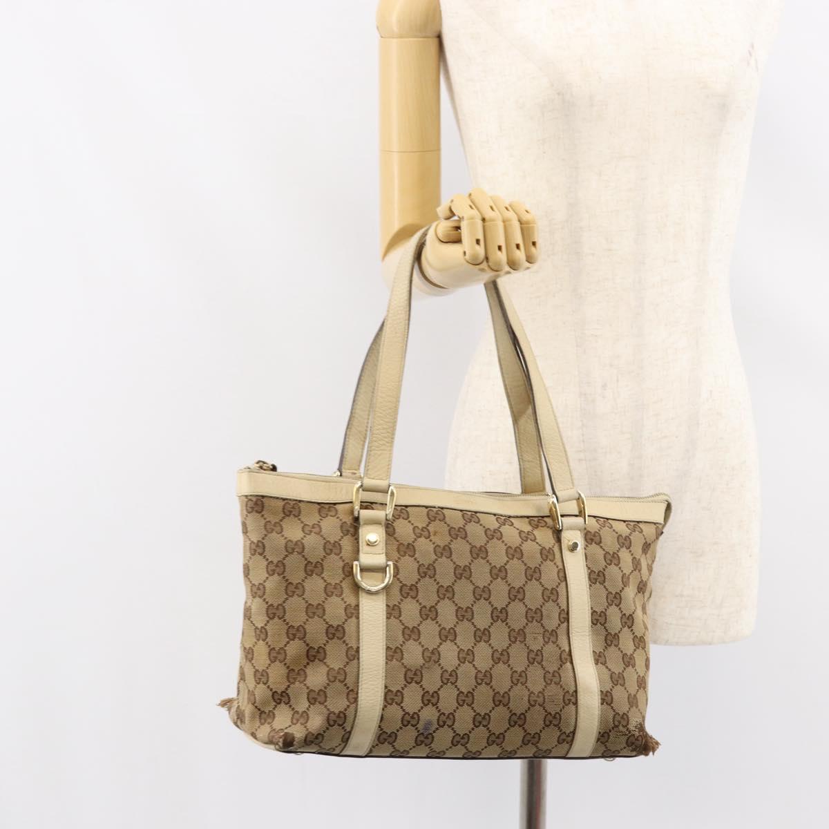 GUCCI GG Canvas Abbey Tote Bag Beige Gold 141470 Auth 151334
