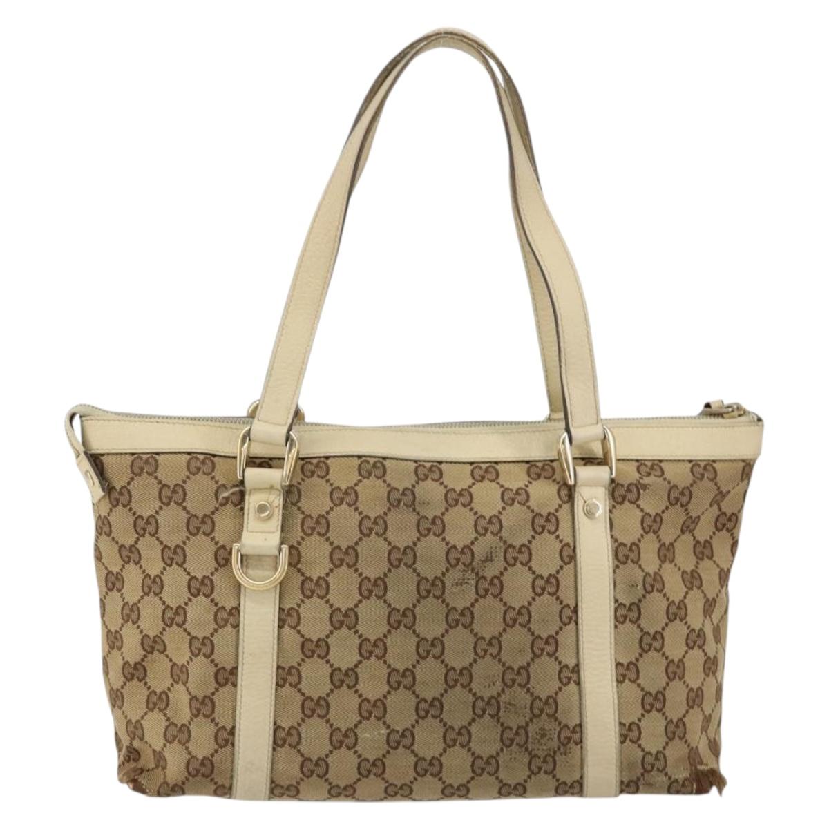 GUCCI GG Canvas Abbey Tote Bag Beige Gold 141470 Auth 151334