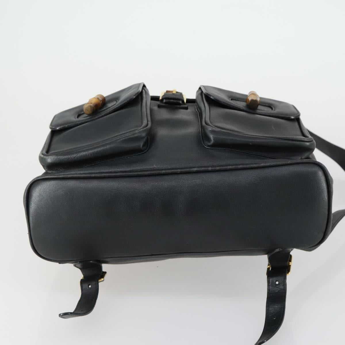 GUCCI Bamboo Backpack Leather Black Gold 003 2058 0016 Auth 151336