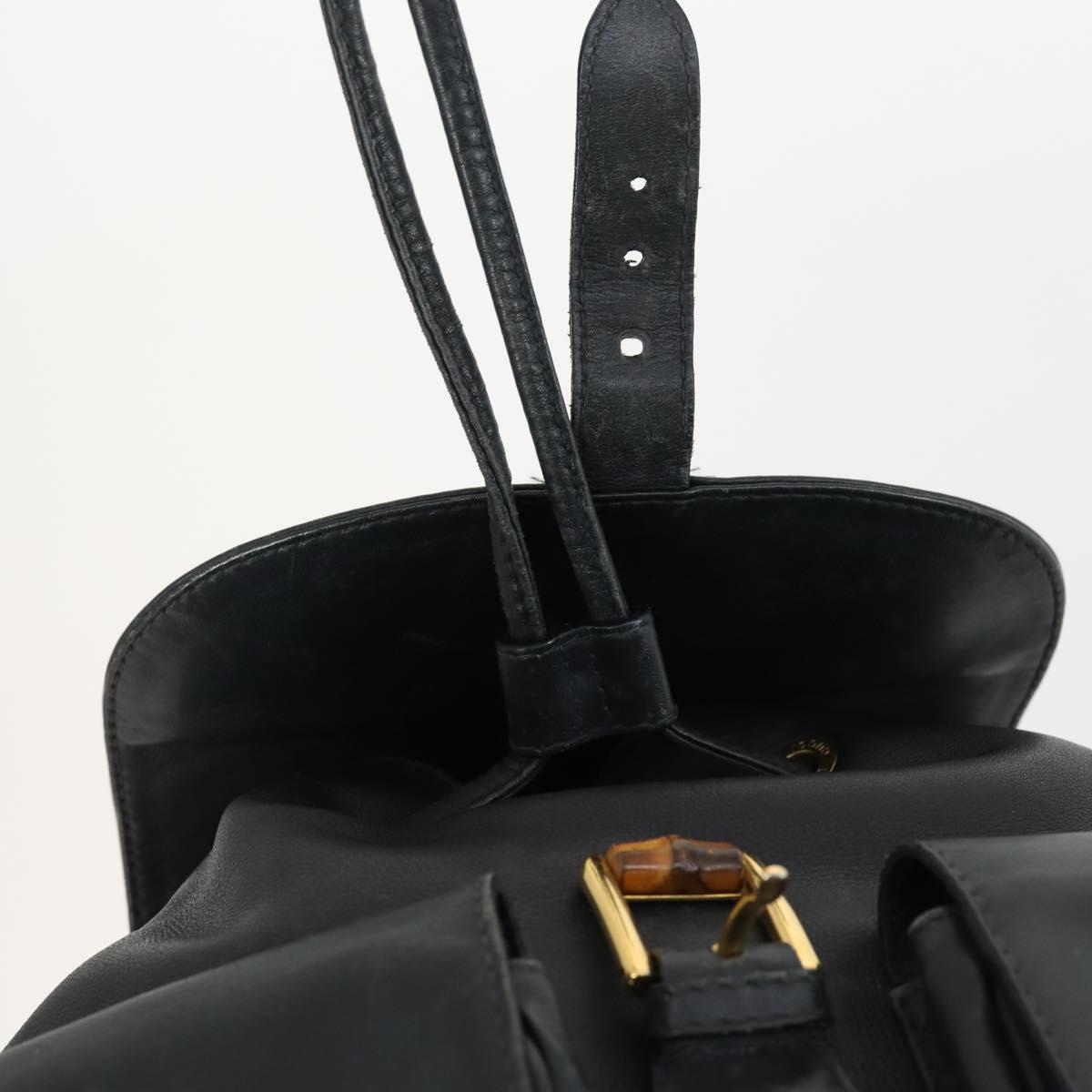 GUCCI Bamboo Backpack Leather Black Gold 003 2058 0016 Auth 151336