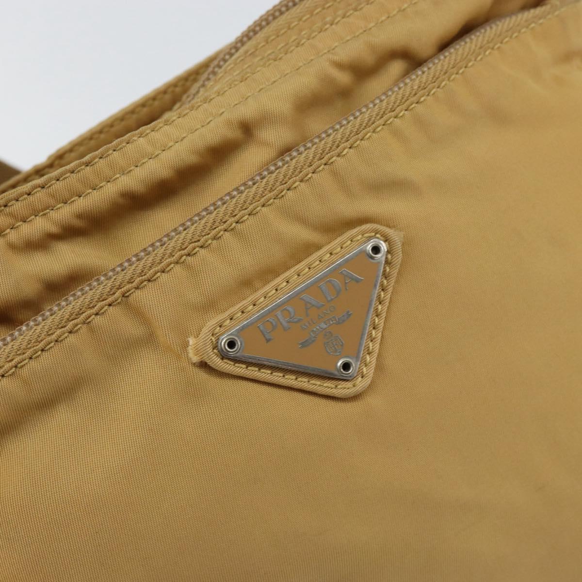 PRADA Shoulder Bag Nylon Beige Silver Auth 151338