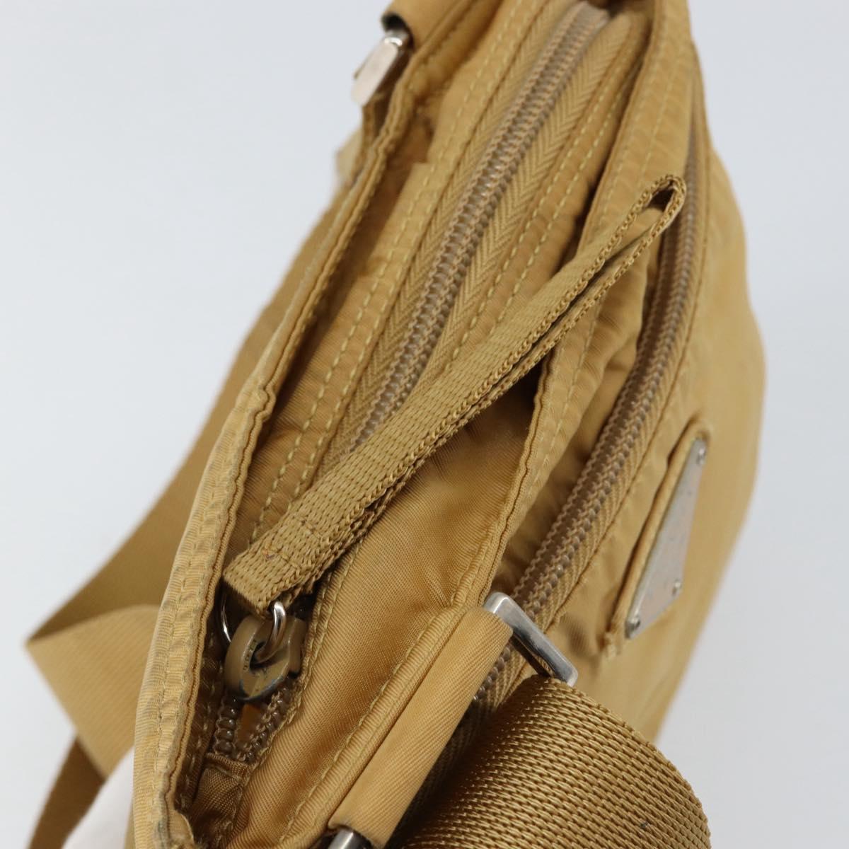 PRADA Shoulder Bag Nylon Beige Silver Auth 151338
