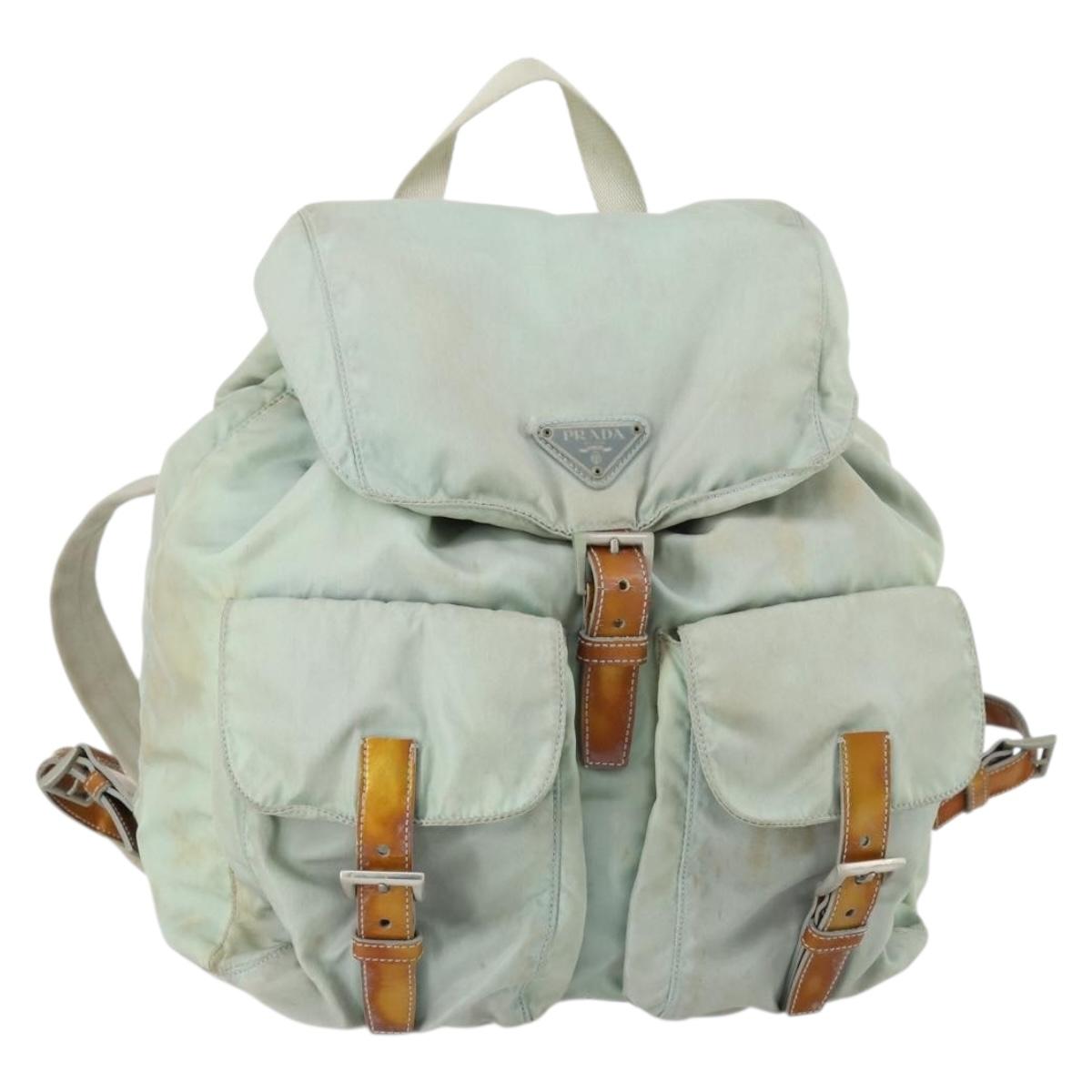 PRADA Backpack Nylon Light Blue Silver Auth 151340