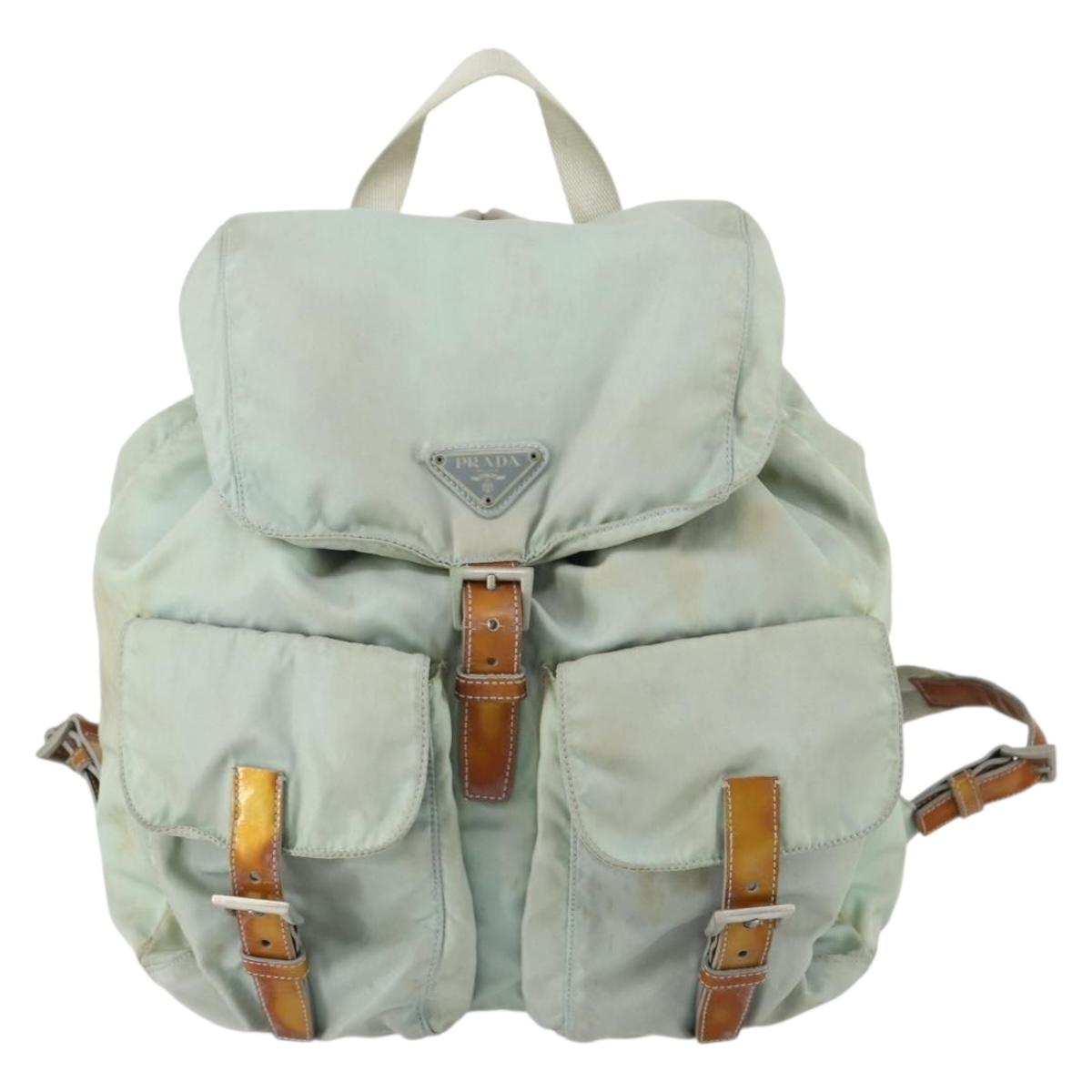PRADA Backpack Nylon Light Blue Silver Auth 151340