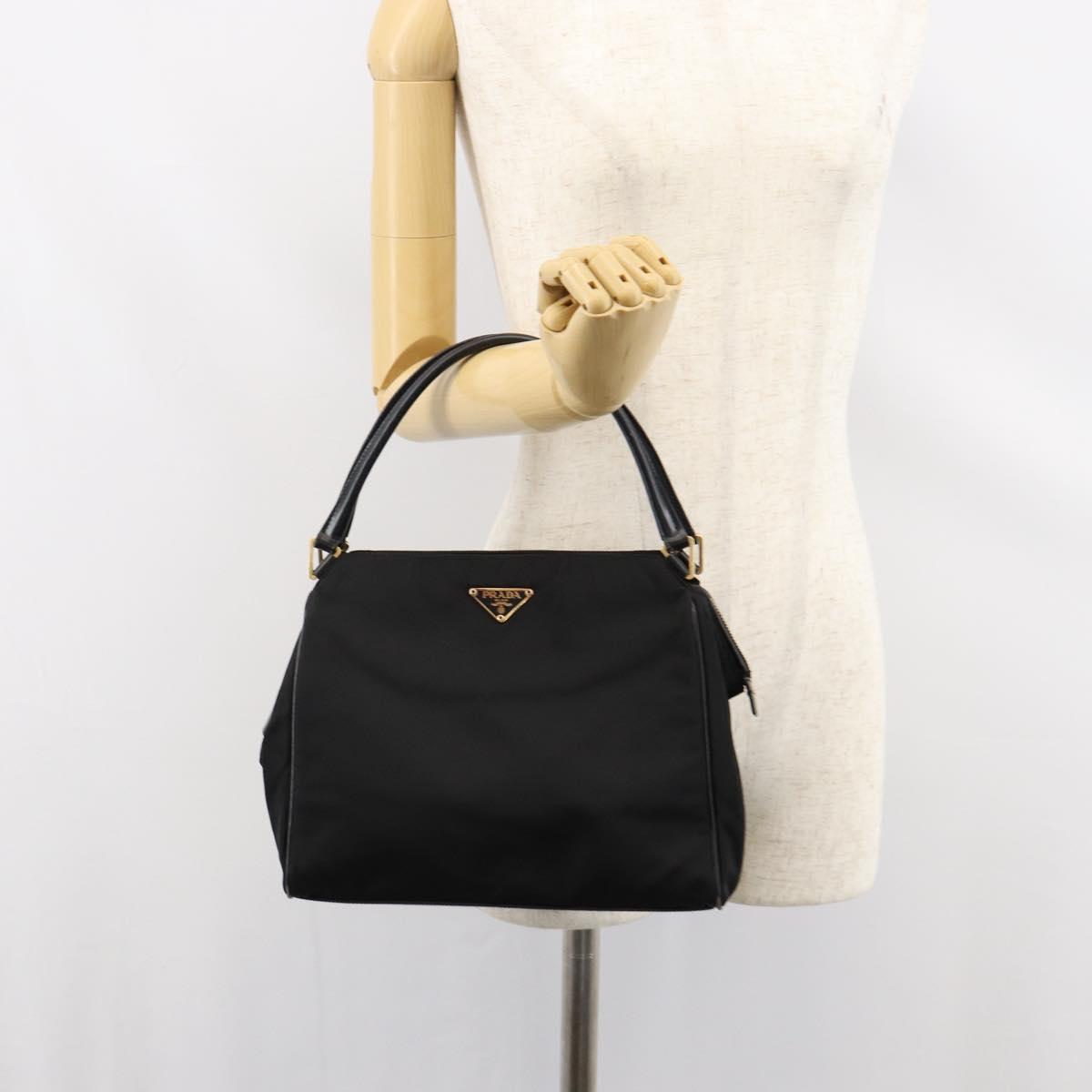 PRADA Hand Bag Nylon Black Gold Auth 151341