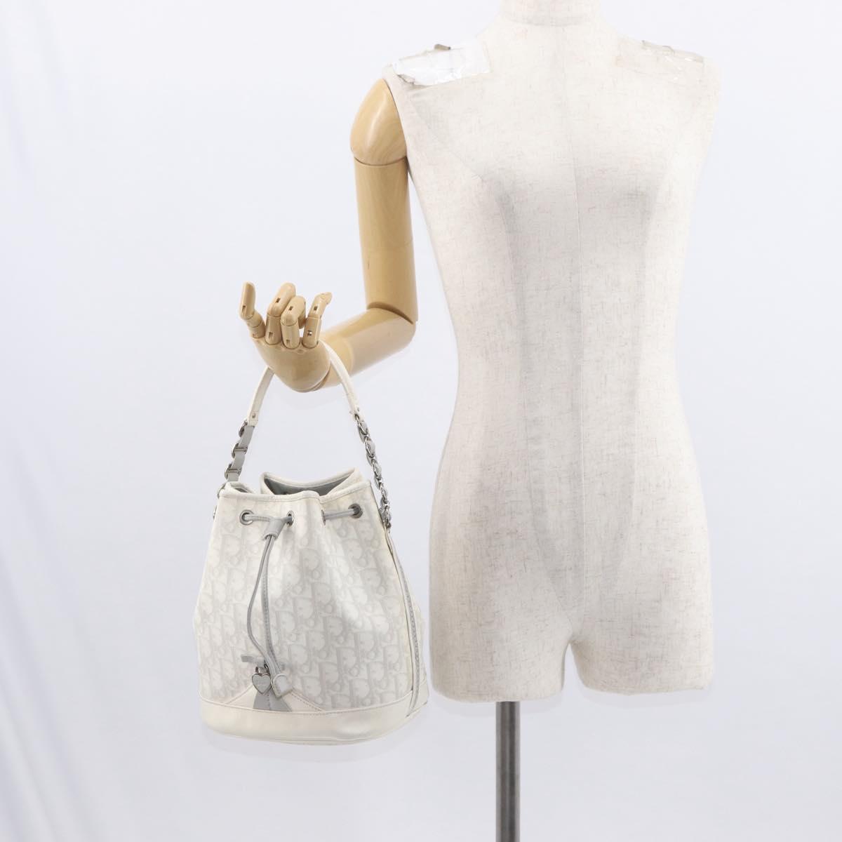 Christian Dior Trotter Romantic Chain Shoulder Bag PVC White Silver Auth 151343V