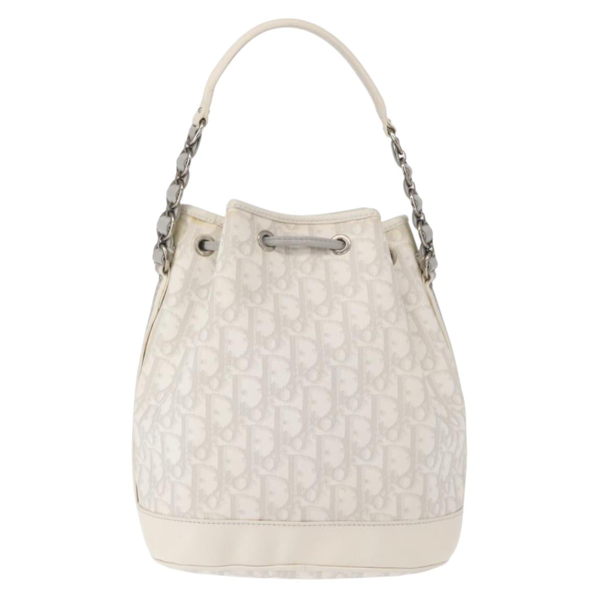 Christian Dior Trotter Romantic Chain Shoulder Bag PVC White Silver Auth 151343V