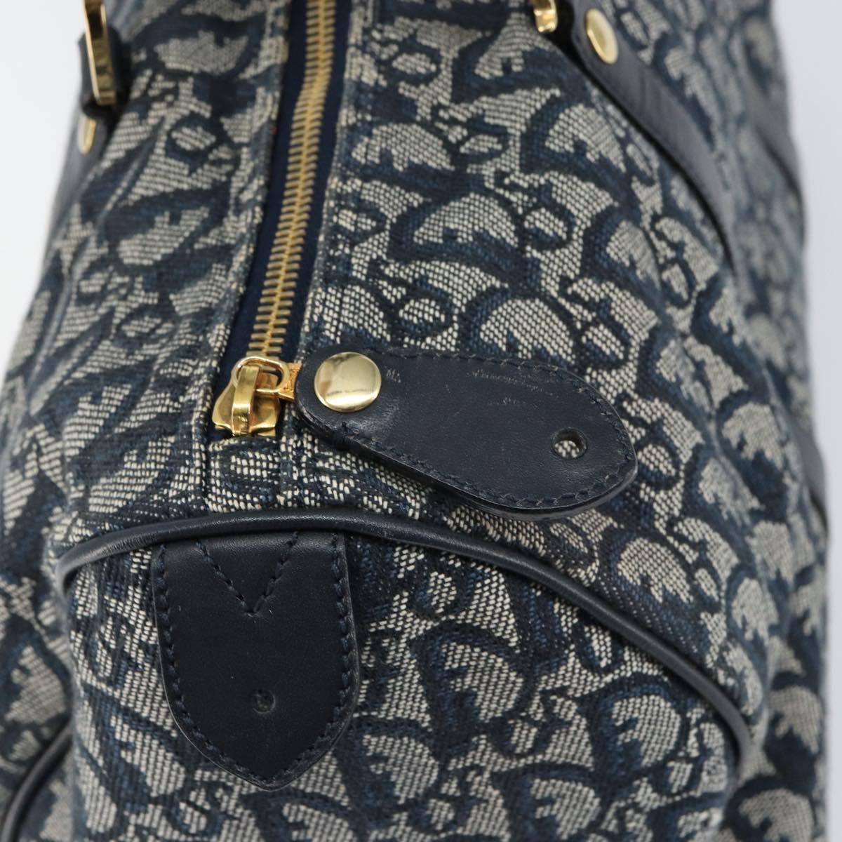 Christian Dior Trotter Canvas Boston Bag Navy Gold Auth 151345V