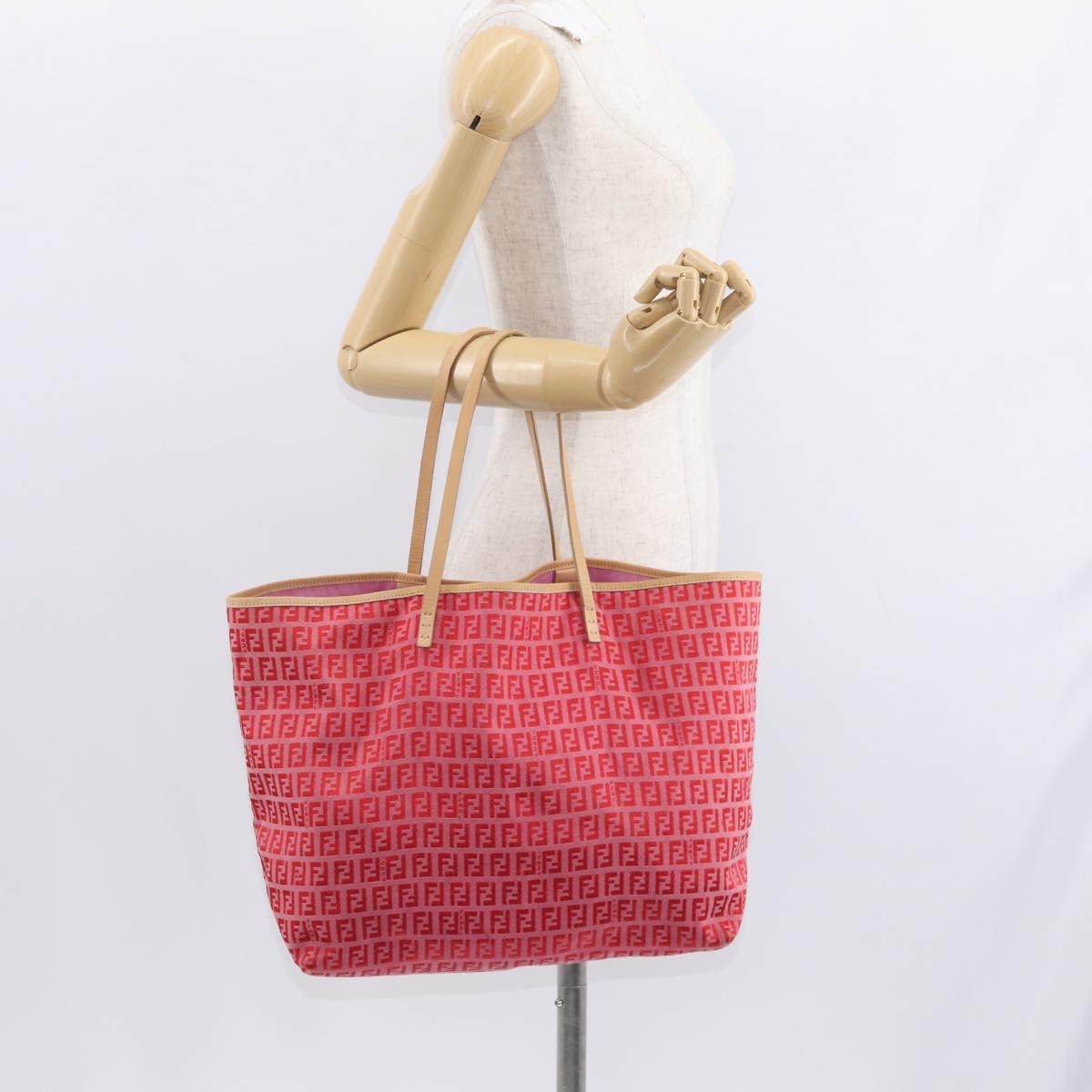 FENDI Zucchino Canvas Tote Bag Red Auth 151348