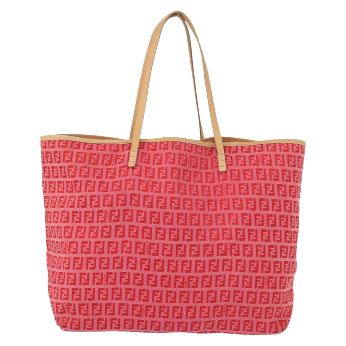 FENDI Zucchino Canvas Tote Bag Red Auth 151348