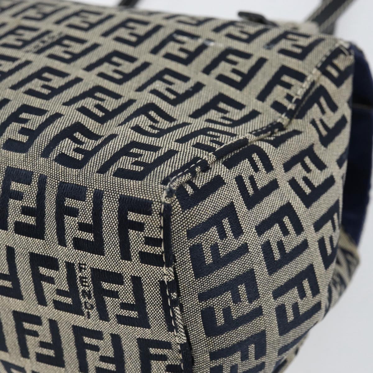 FENDI Zucchino Canvas Hand Bag Navy Silver Auth 151349