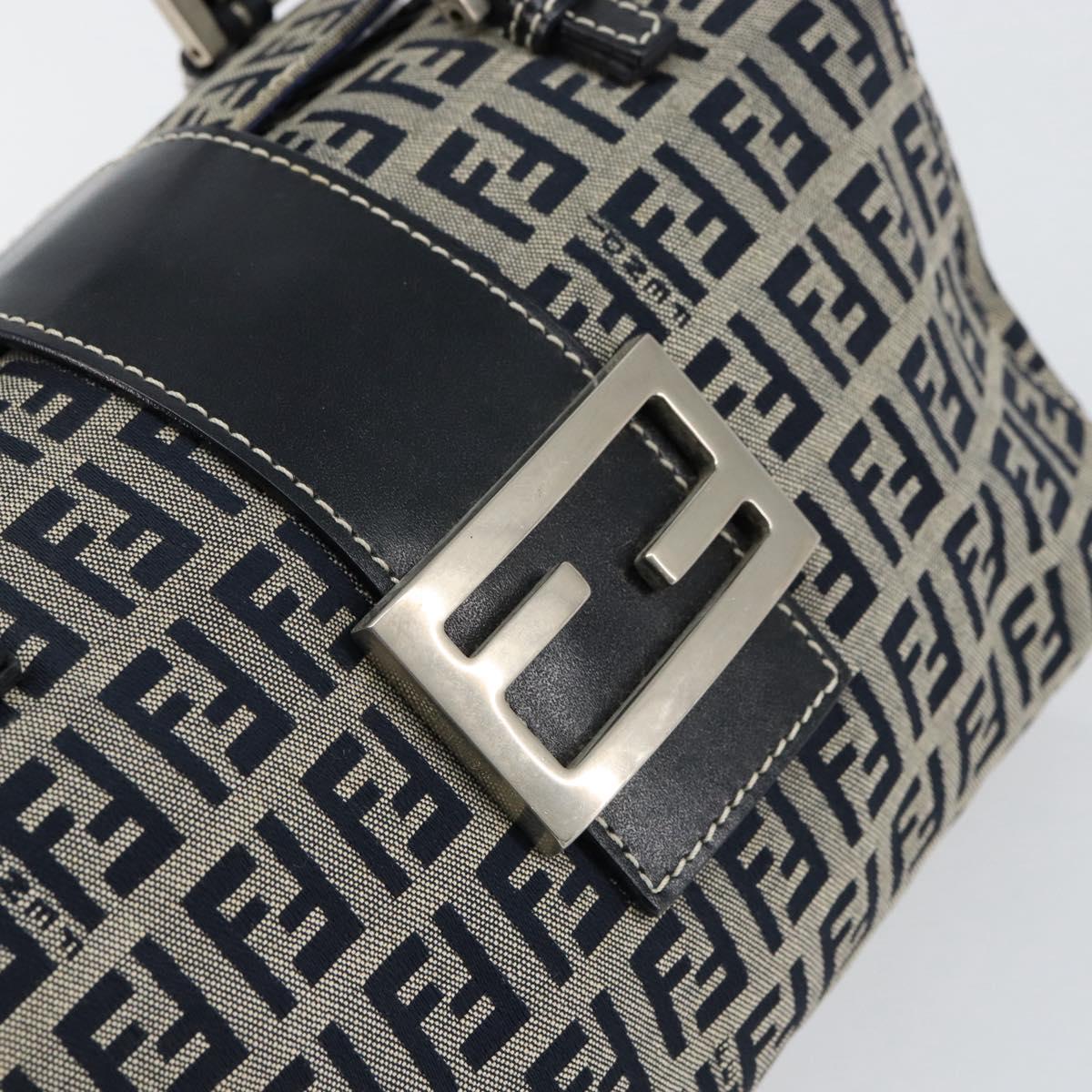 FENDI Zucchino Canvas Hand Bag Navy Silver Auth 151349
