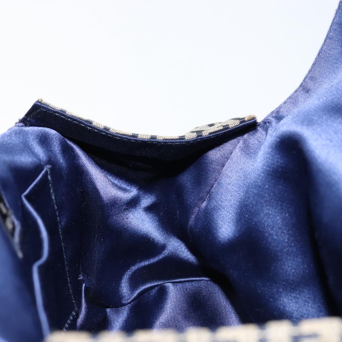 FENDI Zucchino Canvas Hand Bag Navy Silver Auth 151349