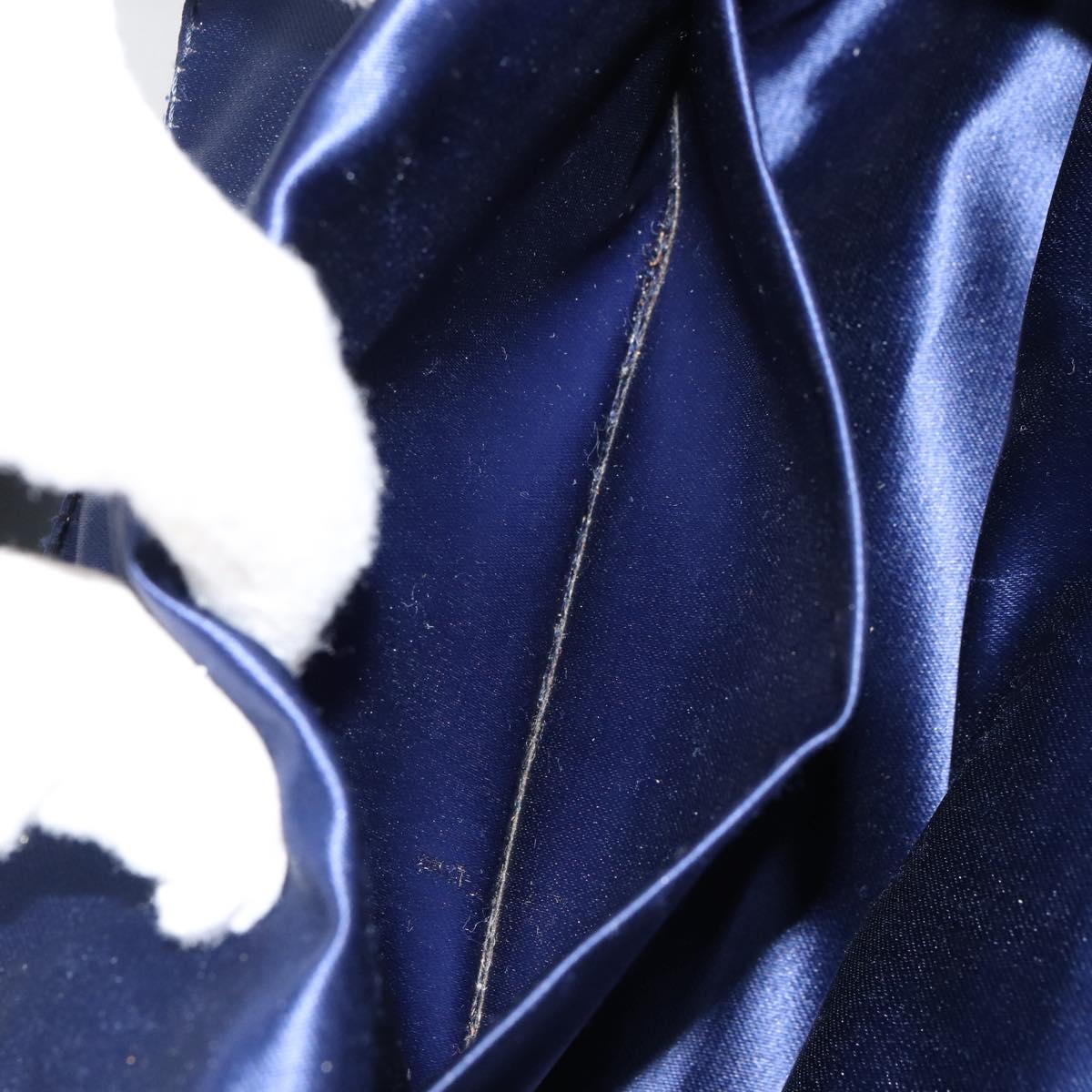 FENDI Zucchino Canvas Hand Bag Navy Silver Auth 151349