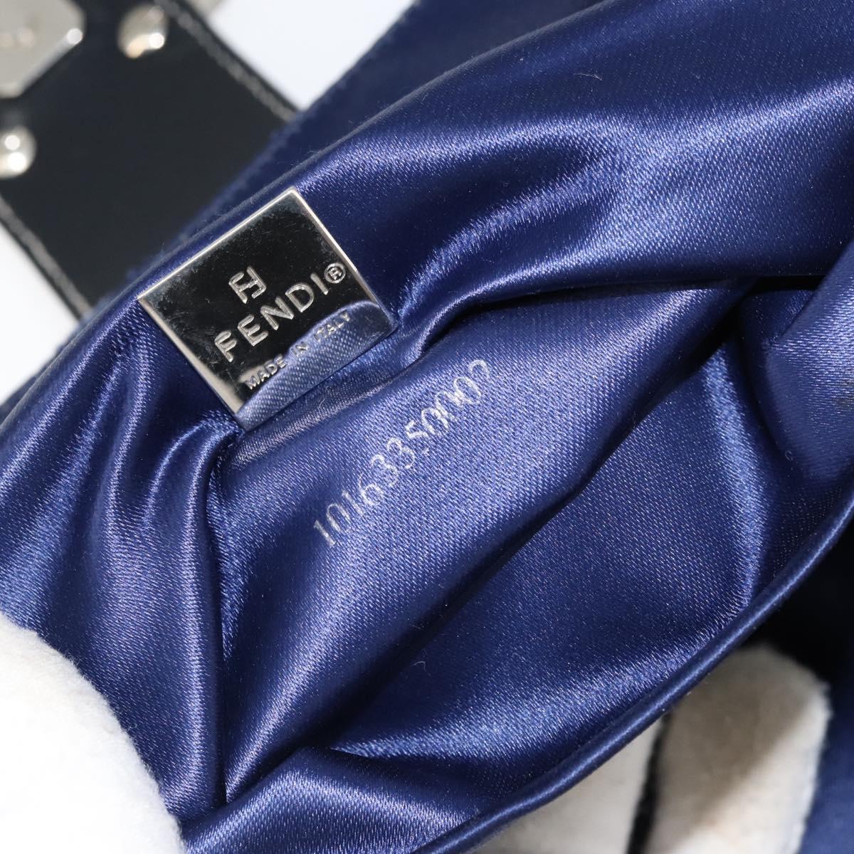 FENDI Zucchino Canvas Hand Bag Navy Silver Auth 151349