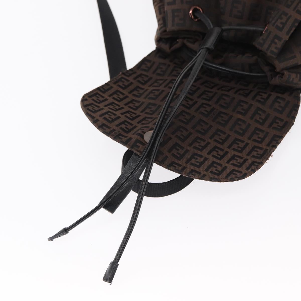 FENDI Zucchino Canvas Backpack Brown Black Auth 151350