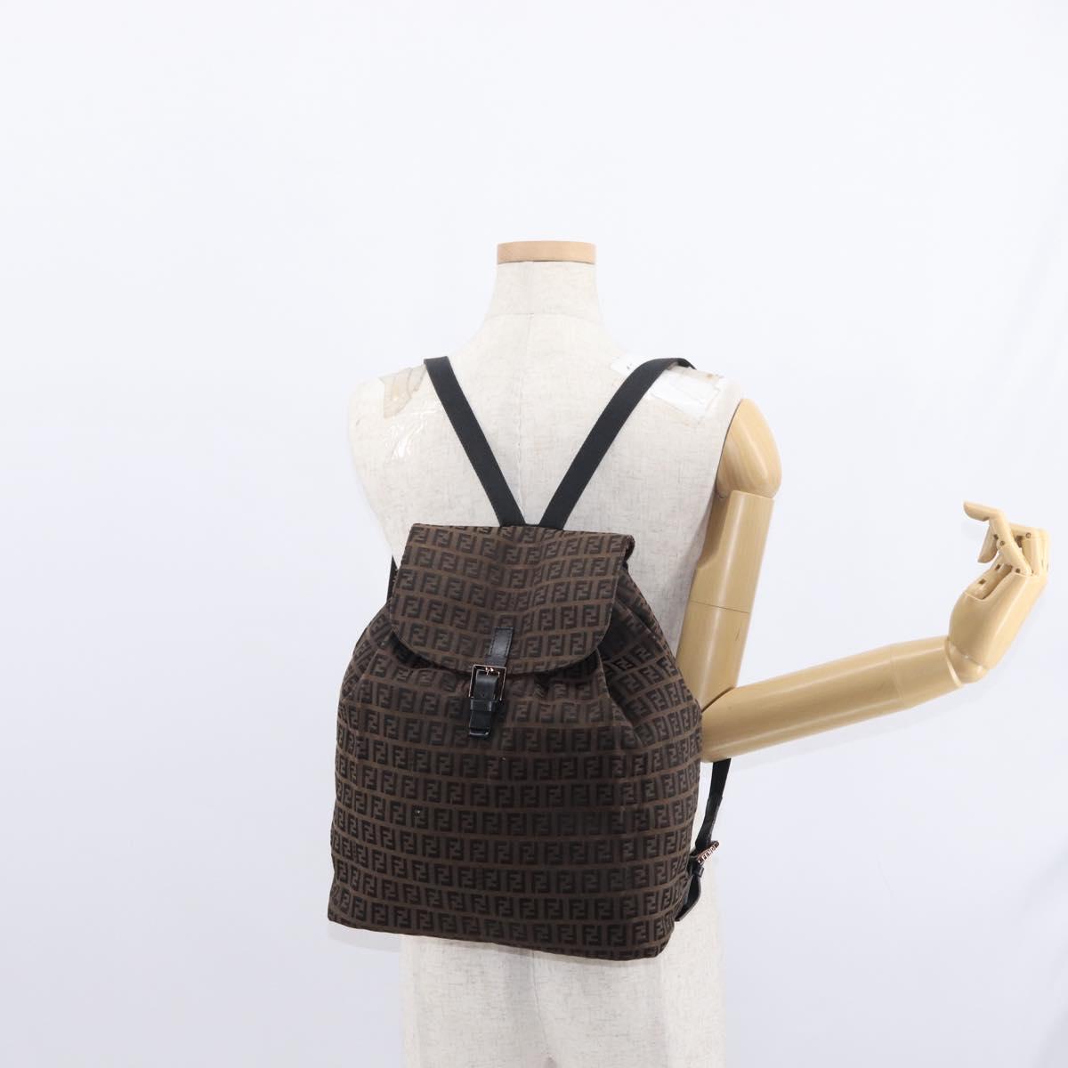 FENDI Zucchino Canvas Backpack Brown Black Auth 151350