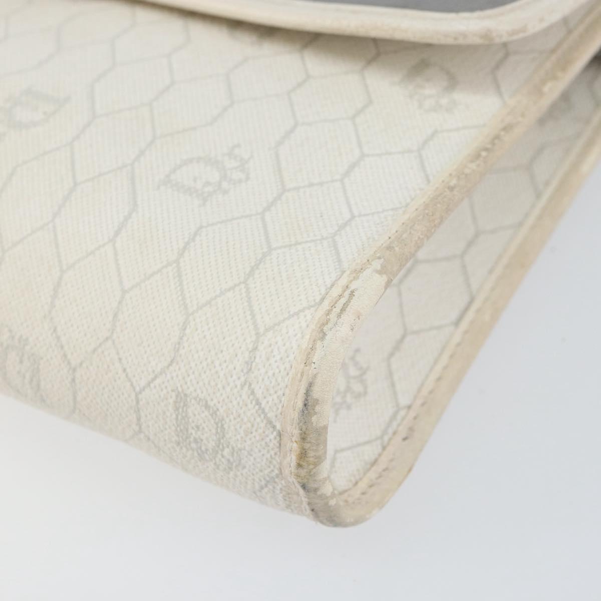 Christian Dior Honeycomb Canvas Shoulder Bag PVC Gold White Auth 151351