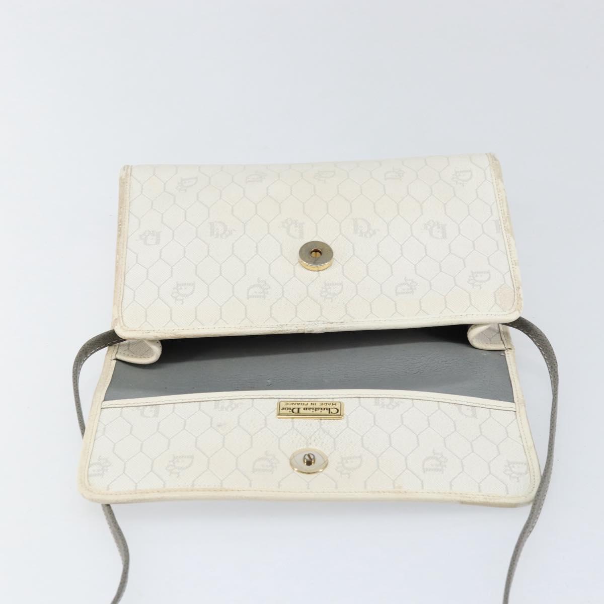Christian Dior Honeycomb Canvas Shoulder Bag PVC Gold White Auth 151351