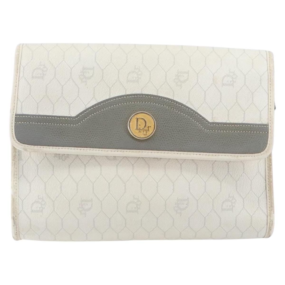 Christian Dior Honeycomb Canvas Shoulder Bag PVC Gold White Auth 151351