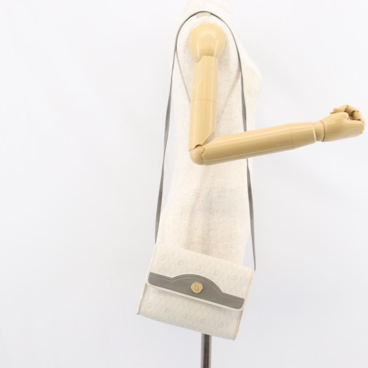 Christian Dior Honeycomb Canvas Shoulder Bag PVC Gold White Auth 151351