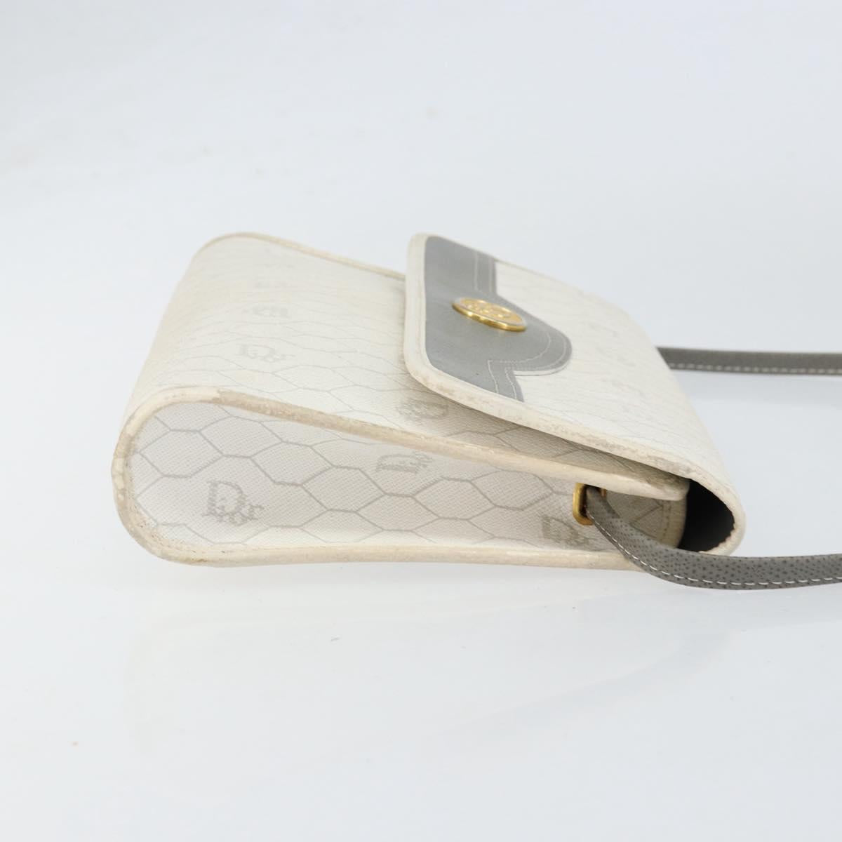 Christian Dior Honeycomb Canvas Shoulder Bag PVC Gold White Auth 151351