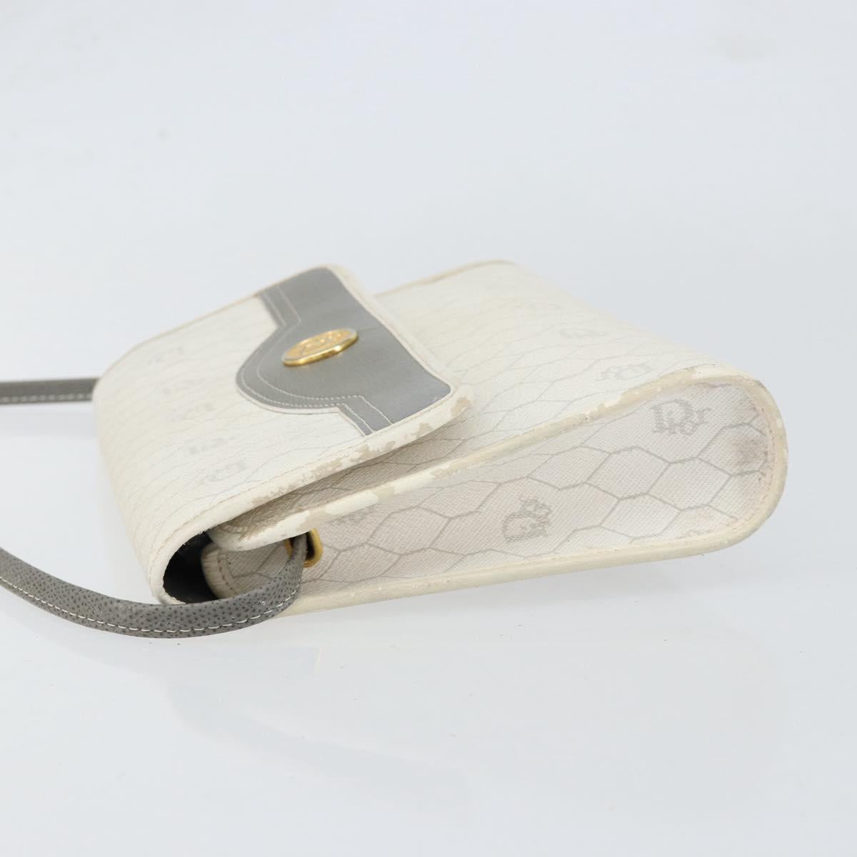 Christian Dior Honeycomb Canvas Shoulder Bag PVC Gold White Auth 151351