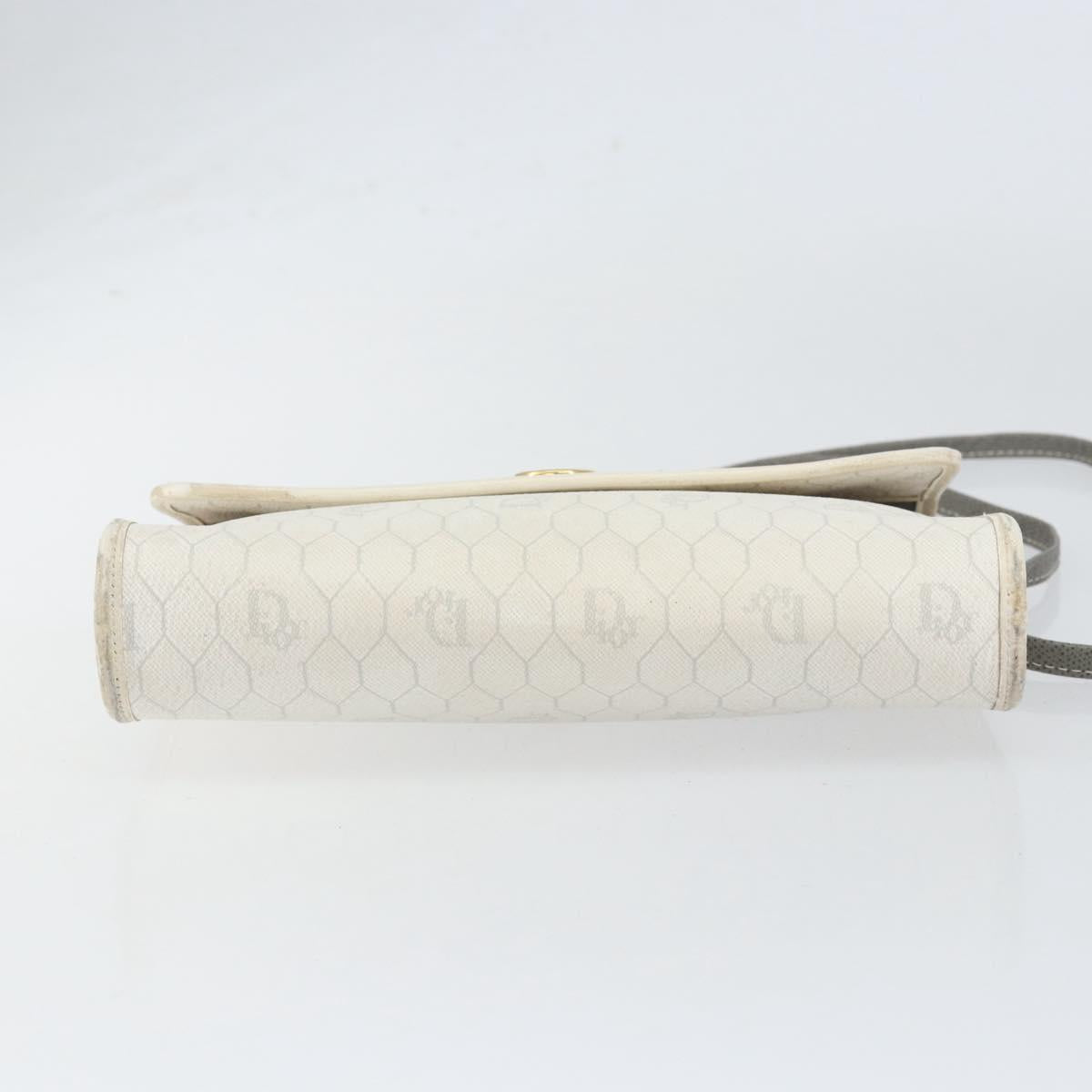 Christian Dior Honeycomb Canvas Shoulder Bag PVC Gold White Auth 151351