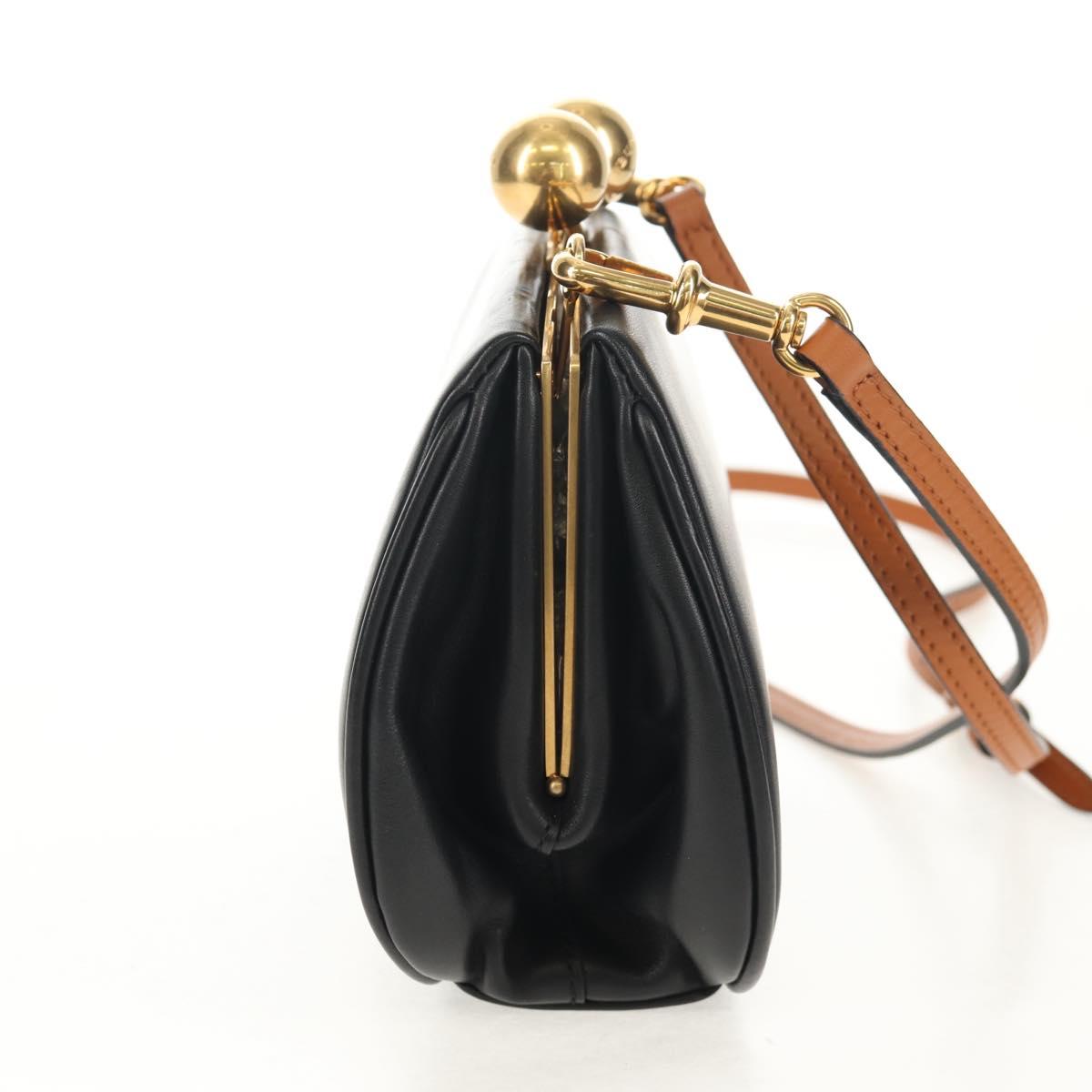 BURBERRY Shoulder Bag Leather Black Gold Auth 151361AV