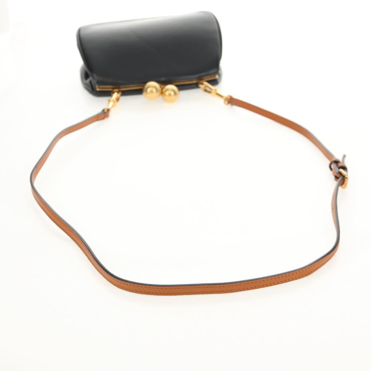 BURBERRY Shoulder Bag Leather Black Gold Auth 151361AV