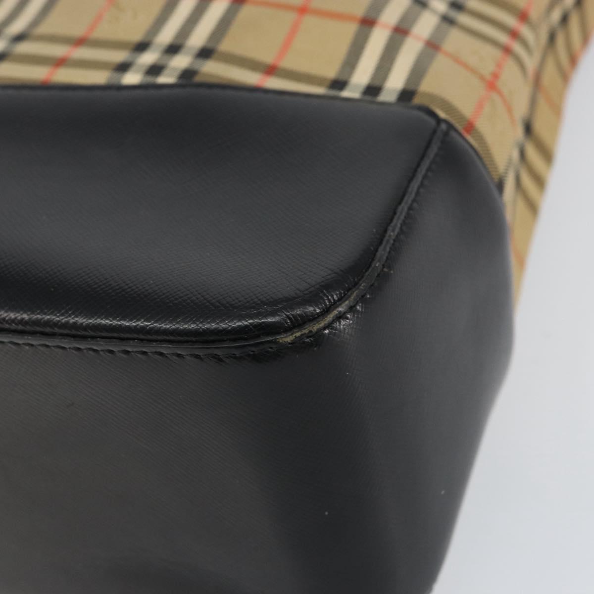 BURBERRY Nova Check Tote Bag Canvas Leather Beige Gold Auth 151362