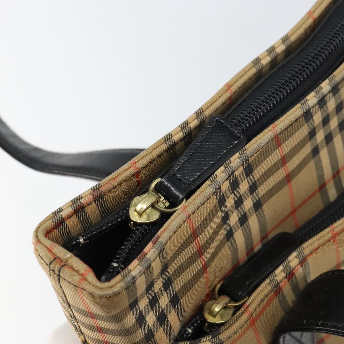 BURBERRY Nova Check Tote Bag Canvas Leather Beige Gold Auth 151362