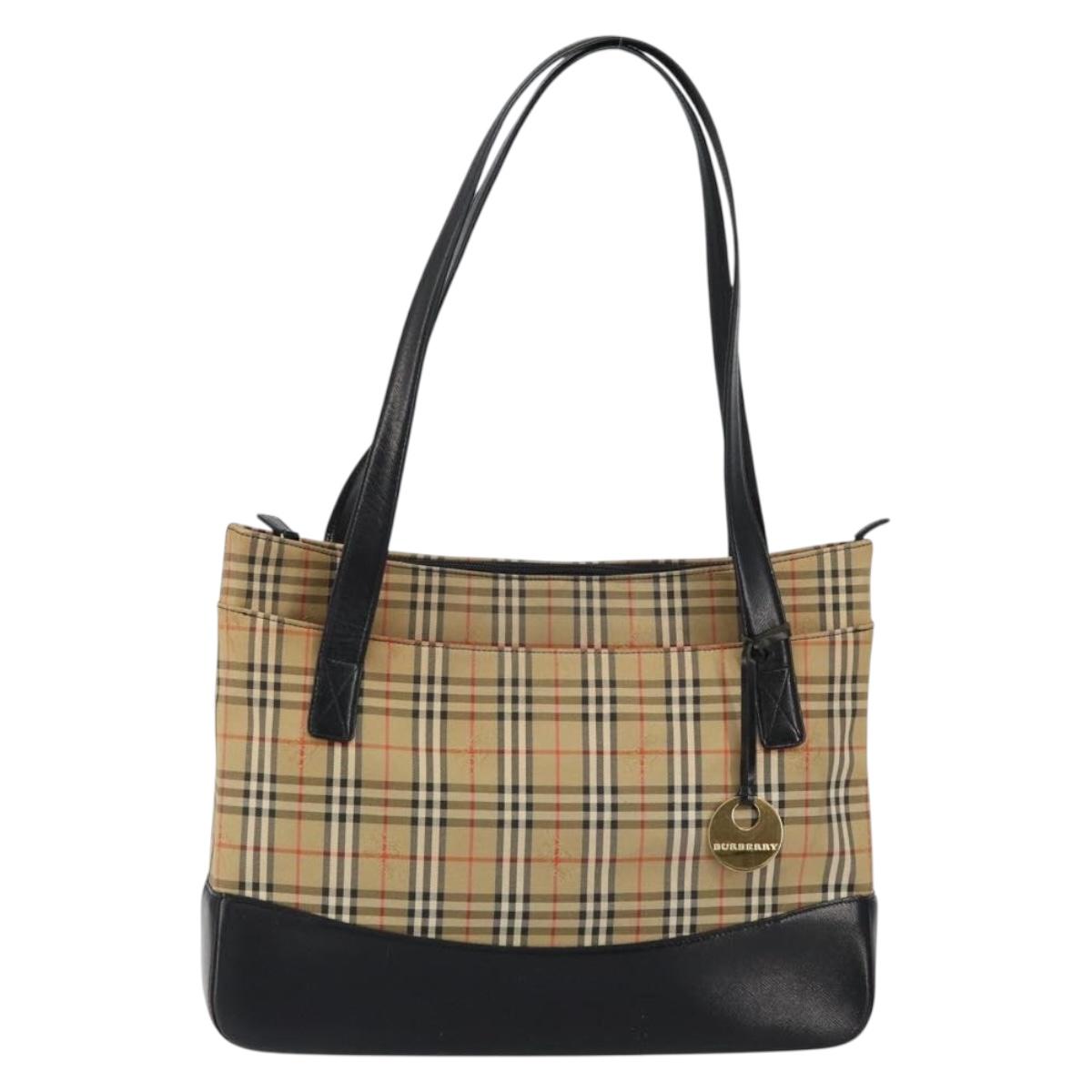 BURBERRY Nova Check Tote Bag Canvas Leather Beige Gold Auth 151362