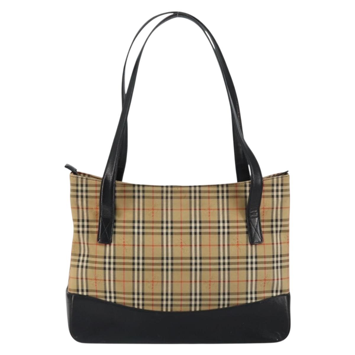 BURBERRY Nova Check Tote Bag Canvas Leather Beige Gold Auth 151362