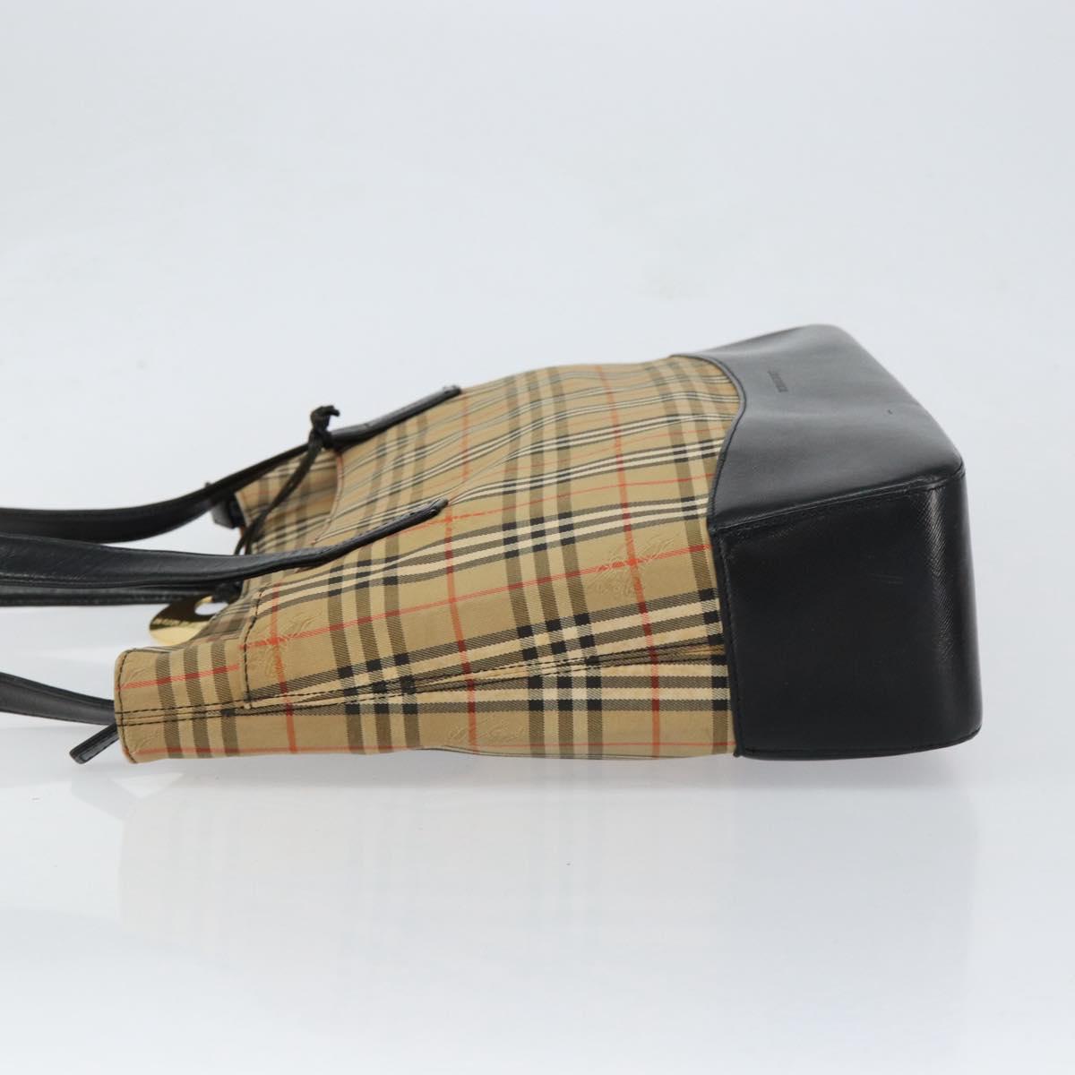 BURBERRY Nova Check Tote Bag Canvas Leather Beige Gold Auth 151362