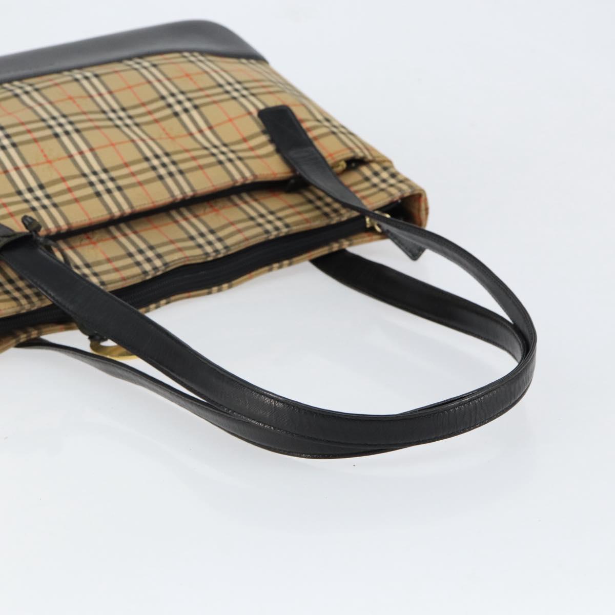 BURBERRY Nova Check Tote Bag Canvas Leather Beige Gold Auth 151362
