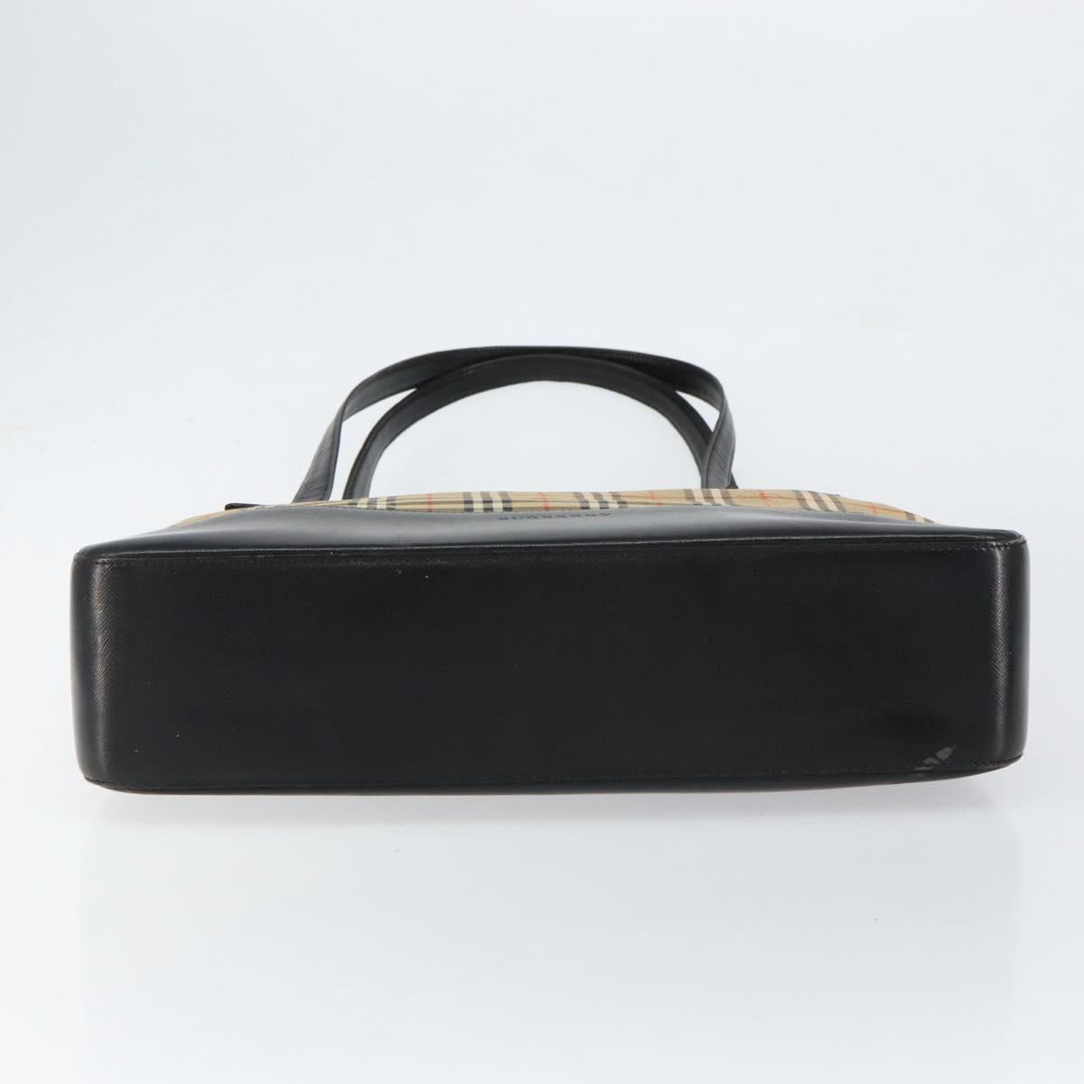 BURBERRY Nova Check Tote Bag Canvas Leather Beige Gold Auth 151362