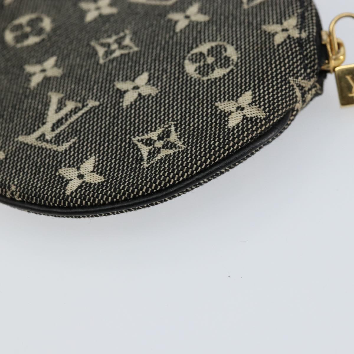 LOUIS VUITTON Mini Lin Porte Monnaie Round Coin Purse Black M92453 Auth 151364