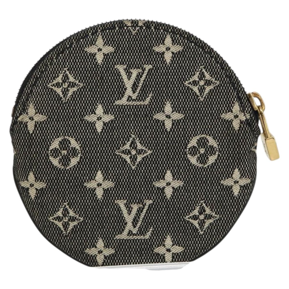 LOUIS VUITTON Mini Lin Porte Monnaie Round Coin Purse Black M92453 Auth 151364