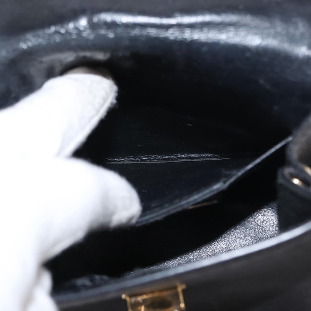 Salvatore Ferragamo Gancini Hand Bag Leather 2way Black Gold Auth 151370