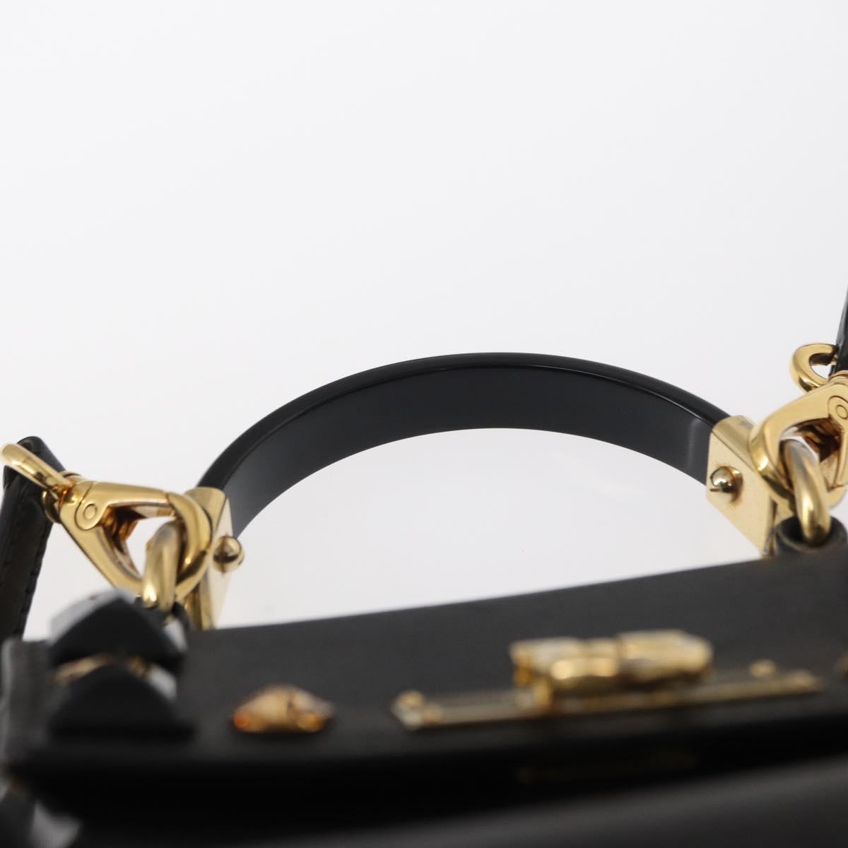 Salvatore Ferragamo Gancini Hand Bag Leather 2way Black Gold Auth 151370