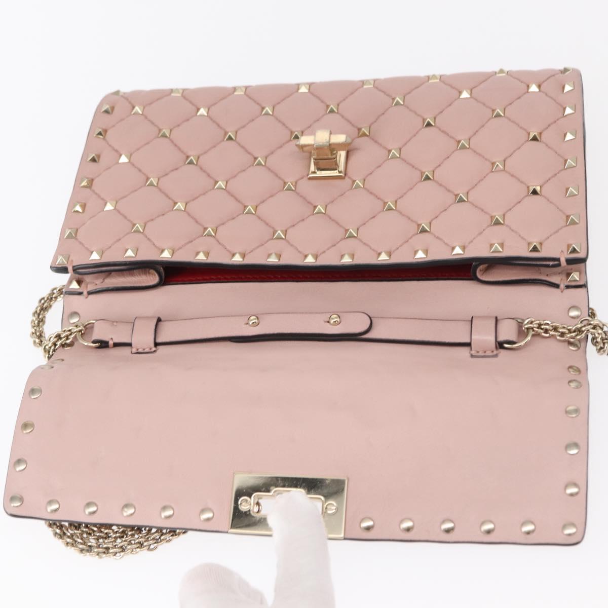 VALENTINO Chain Shoulder Bag Leather Pink Gold Auth 151371