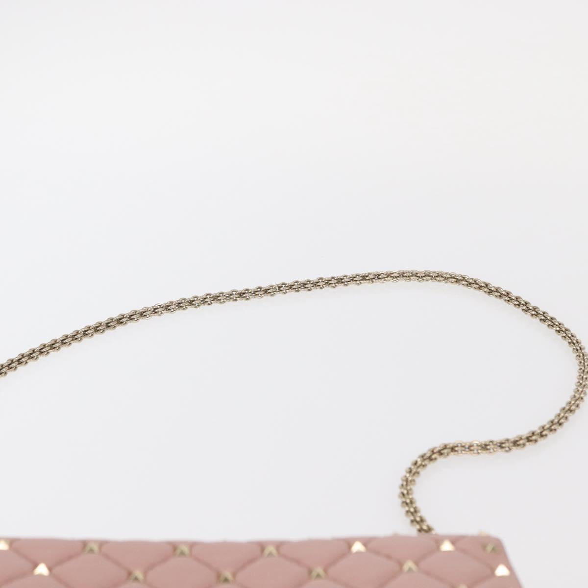 VALENTINO Chain Shoulder Bag Leather Pink Gold Auth 151371