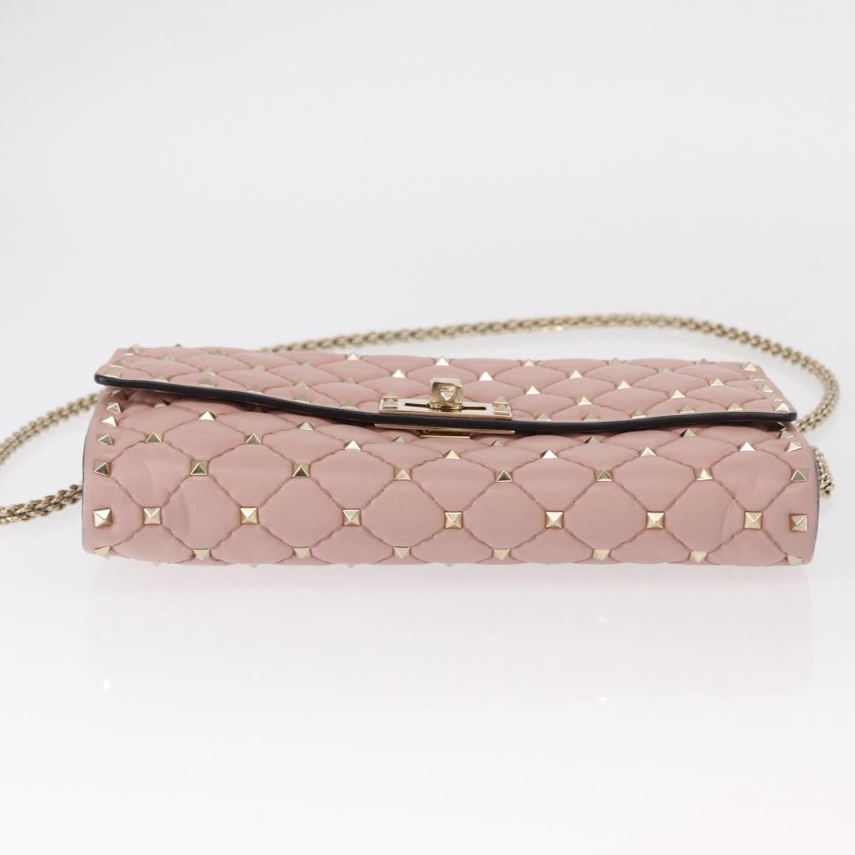 VALENTINO Chain Shoulder Bag Leather Pink Gold Auth 151371