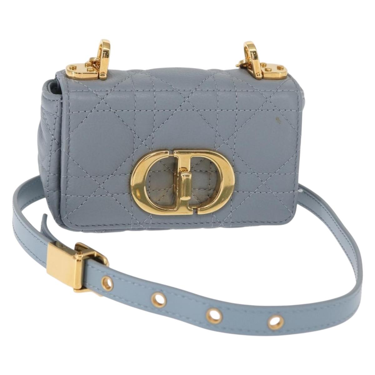 Christian Dior Canage Chain Dior Caro Bag Leather Blue Gold Auth 151372SAM