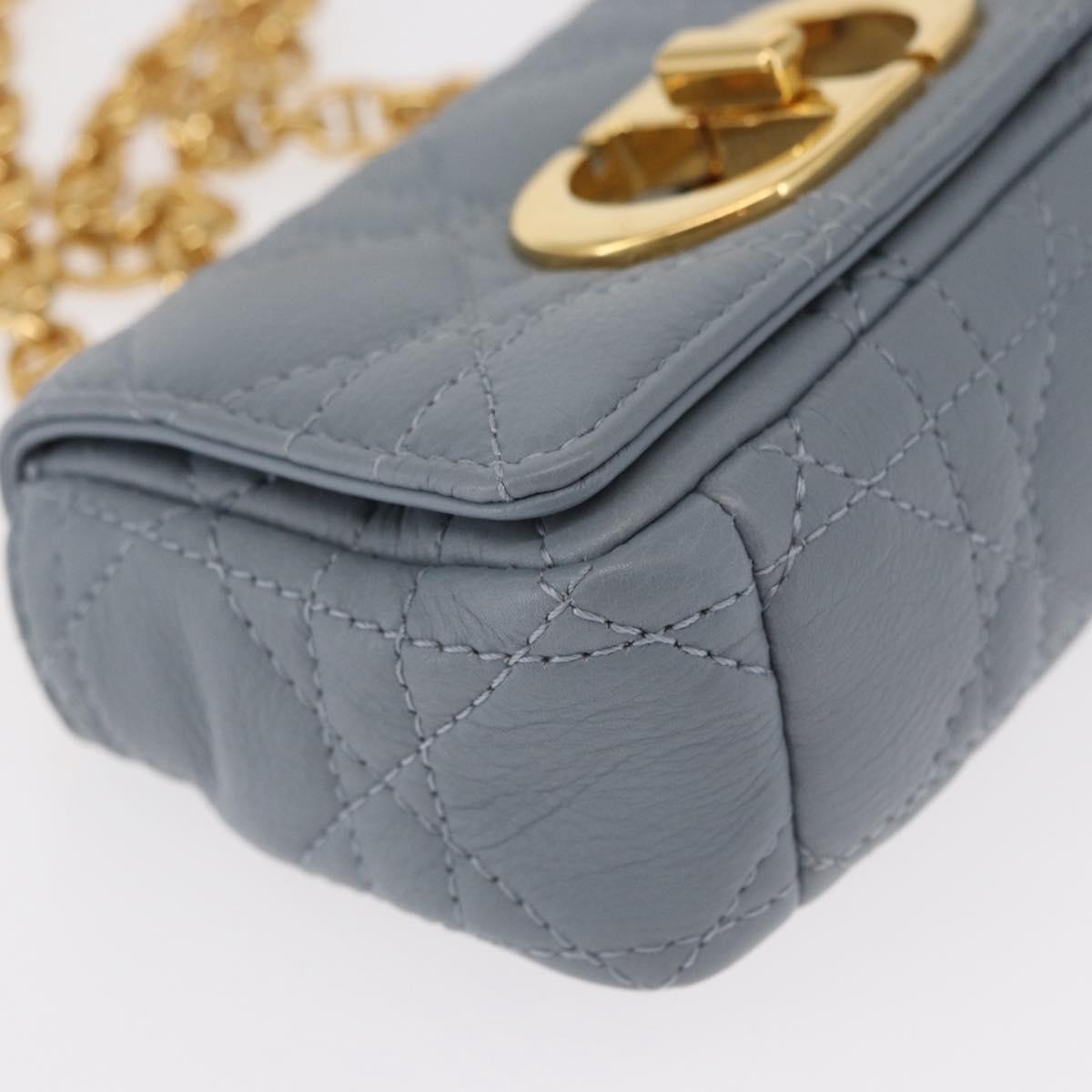 Christian Dior Canage Chain Dior Caro Bag Leather Blue Gold Auth 151372SAM