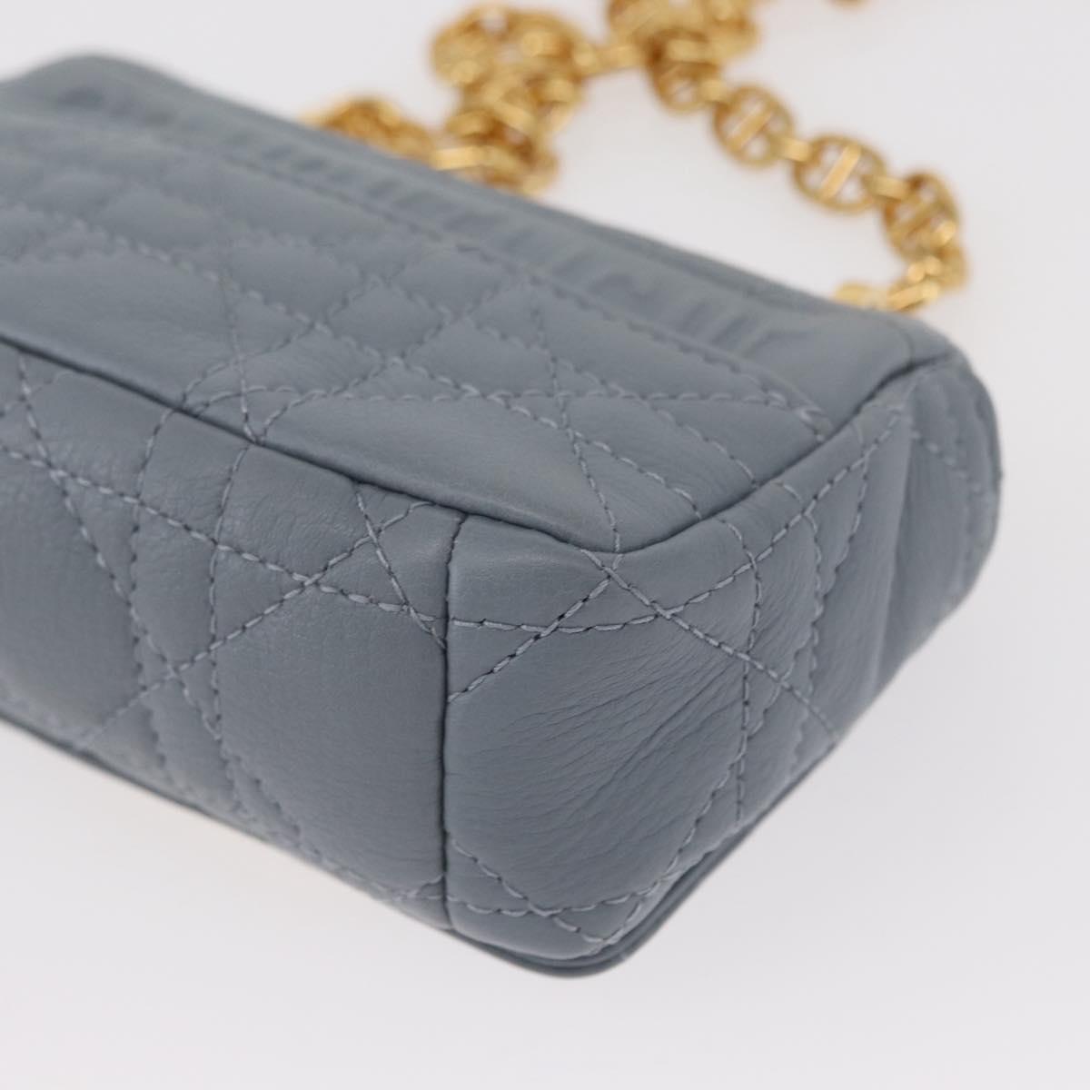 Christian Dior Canage Chain Dior Caro Bag Leather Blue Gold Auth 151372SAM