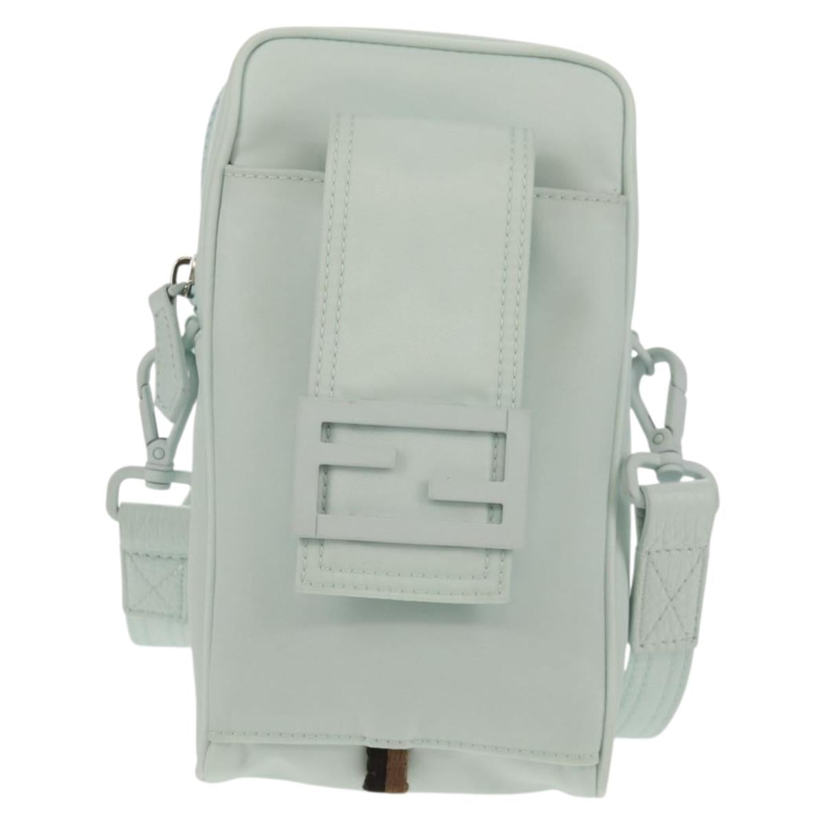 FENDI Baguette Phone Pouch Shoulder Bag Nylon Light Blue Auth 151373M